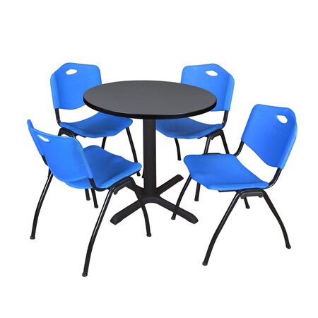 Cain Round Table & Chair Set, Wood, Metal, Plastic Top, Grey MPN:TB30RNDGY47BE