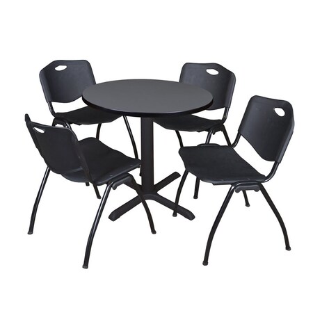 Cain Round Table & Chair Set, Wood, Metal, Plastic Top, Grey MPN:TB30RNDGY47BK