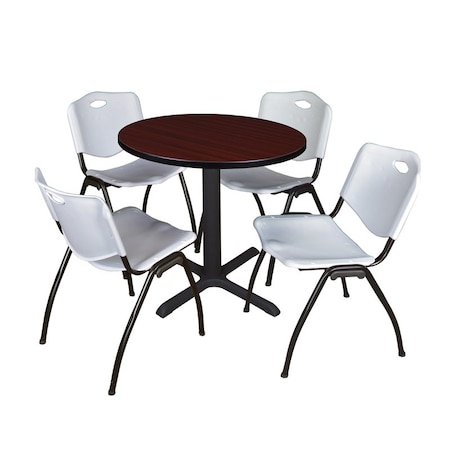Cain Round Table & Chair Set, Wood, Metal, Plastic Top, Mahogany MPN:TB30RNDMH47GY