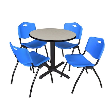 Cain Round Table & Chair Set, Wood, Metal, Plastic Top, Maple MPN:TB30RNDPL47BE