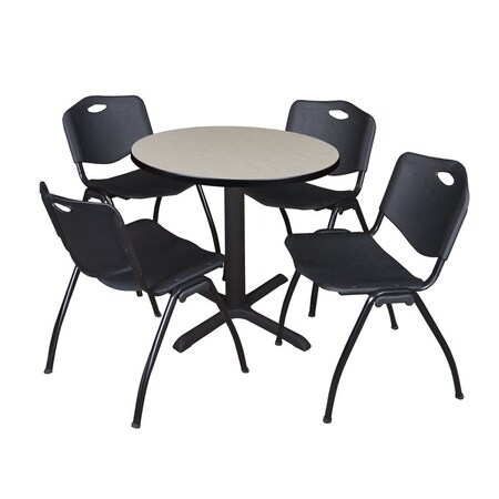 Cain Round Table & Chair Set, Wood, Metal, Plastic Top, Maple MPN:TB30RNDPL47BK