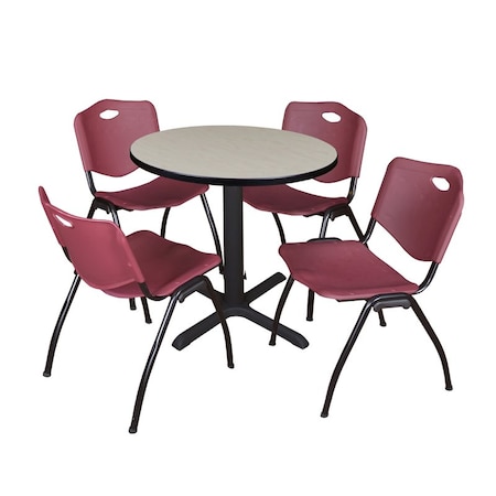 Cain Round Table & Chair Set, Wood, Metal, Plastic Top, Maple MPN:TB30RNDPL47BY
