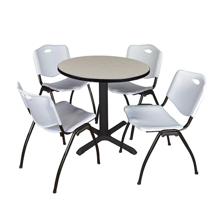 Cain Round Table & Chair Set, Wood, Metal, Plastic Top, Maple MPN:TB30RNDPL47GY