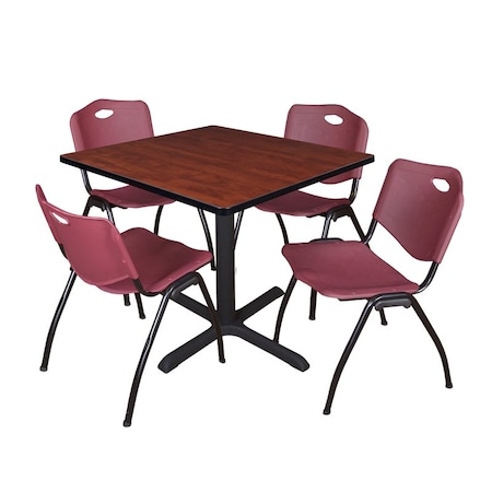 Cain Square Table & Chair Set, Wood, Metal, Plastic Top, Cherry MPN:TB3636CH47BY