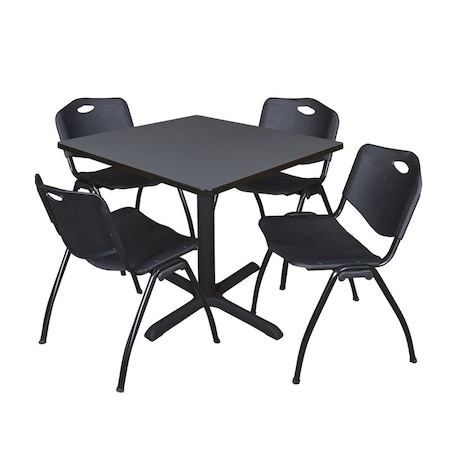 Cain Square Table & Chair Set, Wood, Metal, Plastic Top, Grey MPN:TB3636GY47BK