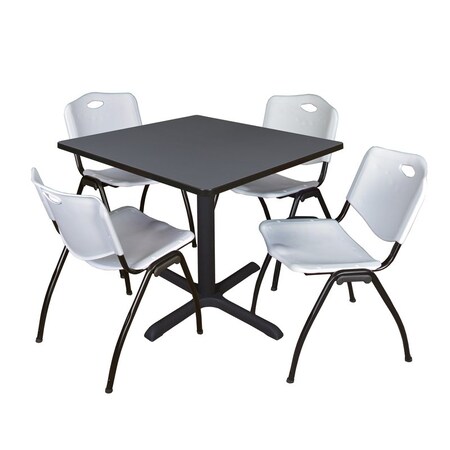 Cain Square Table & Chair Set, Wood, Metal, Plastic Top, Grey MPN:TB3636GY47GY