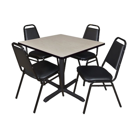 Cain Square Table & Chair Set, Wood, Metal, Vinyl Top, Maple MPN:TB3636PL29BK