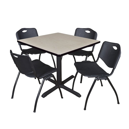 Cain Square Table & Chair Set, Wood, Metal, Plastic Top, Maple MPN:TB3636PL47BK