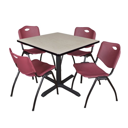 Cain Square Table & Chair Set, Wood, Metal, Plastic Top, Maple MPN:TB3636PL47BY