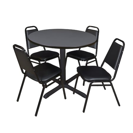 Cain Round Table & Chair Set, Wood, Metal, Vinyl Top, Grey MPN:TB36RNDGY29BK