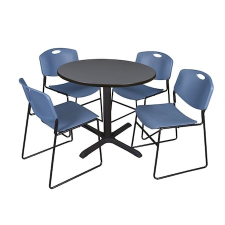 Cain Round Table & Chair Set, Wood, Metal, Polypropylene Top, Grey MPN:TB36RNDGY44BE