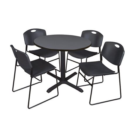 Cain Round Table & Chair Set, Wood, Metal, Polypropylene Top, Grey MPN:TB36RNDGY44BK
