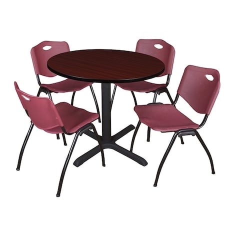 Cain Round Table & Chair Set, Wood, Metal, Plastic Top, Mahogany MPN:TB36RNDMH47BY