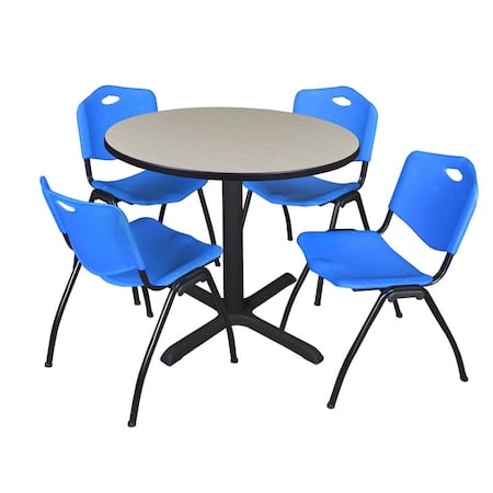 Cain Round Table & Chair Set, Wood, Metal, Plastic Top, Maple MPN:TB36RNDPL47BE