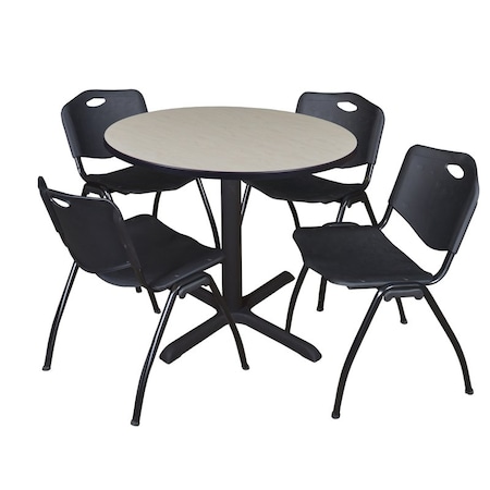 Cain Round Table & Chair Set, Wood, Metal, Plastic Top, Maple MPN:TB36RNDPL47BK