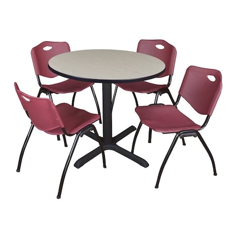 Cain Round Table & Chair Set, Wood, Metal, Plastic Top, Maple MPN:TB36RNDPL47BY