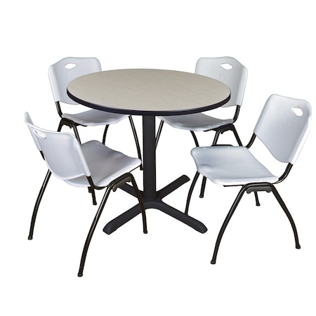 Cain Round Table & Chair Set, Wood, Metal, Plastic Top, Maple MPN:TB36RNDPL47GY