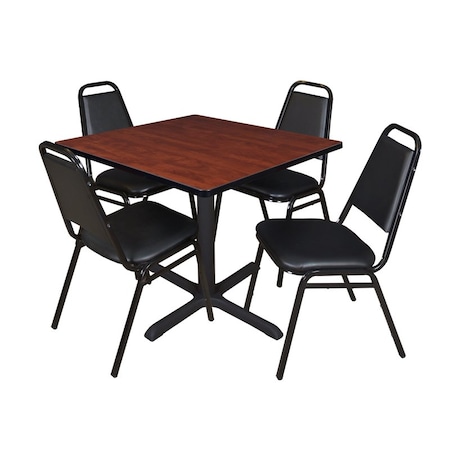Cain Square Table & Chair Set, Wood, Metal, Vinyl Top, Cherry MPN:TB4242CH29BK
