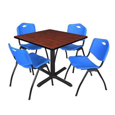Cain Square Table & Chair Set, Wood, Metal, Plastic Top, Cherry MPN:TB4242CH47BE