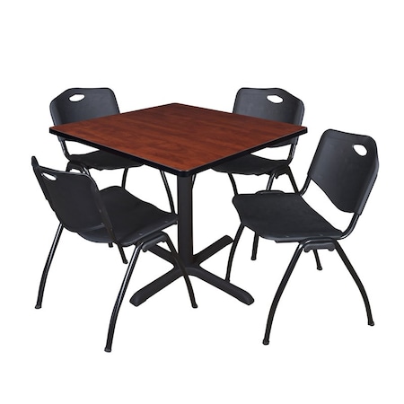 Cain Square Table & Chair Set, Wood, Metal, Plastic Top, Cherry MPN:TB4242CH47BK
