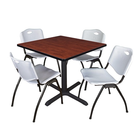 Cain Square Table & Chair Set, Wood, Metal, Plastic Top, Cherry MPN:TB4242CH47GY