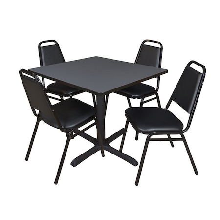Cain Square Table & Chair Set, Wood, Metal, Vinyl Top, Grey MPN:TB4242GY29BK