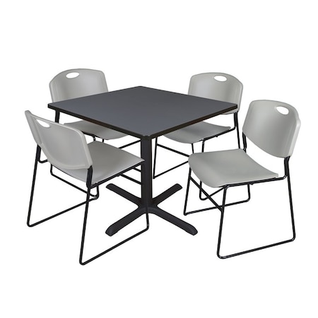 Cain Square Table & Chair Set, Wood, Metal, Polypropylene Top MPN:TB4242GY44GY