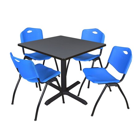 Cain Square Table & Chair Set, Wood, Metal, Plastic Top, Grey MPN:TB4242GY47BE