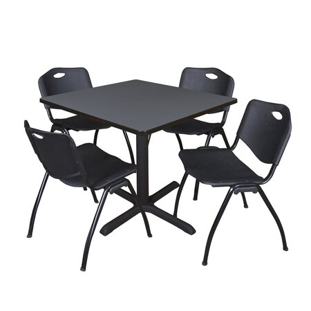 Cain Square Table & Chair Set, Wood, Metal, Plastic Top, Grey MPN:TB4242GY47BK