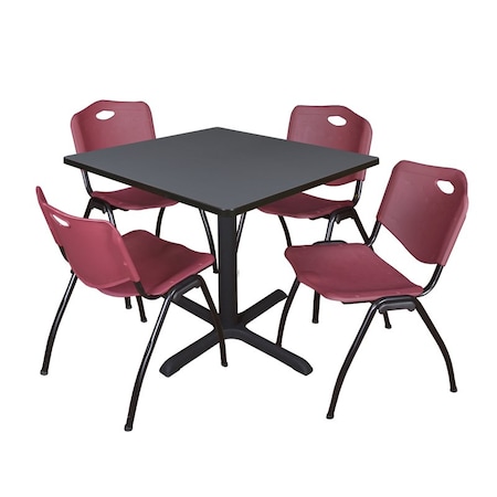 Cain Square Table & Chair Set, Wood, Metal, Plastic Top, Grey MPN:TB4242GY47BY