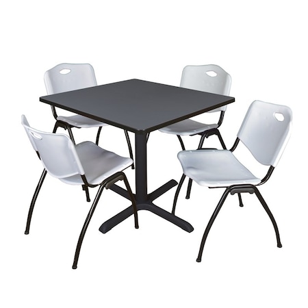 Cain Square Table & Chair Set, Wood, Metal, Plastic Top, Grey MPN:TB4242GY47GY