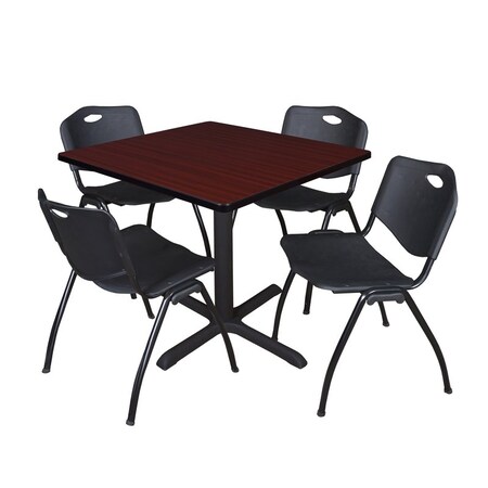 Cain Square Table & Chair Set, Wood, Metal, Plastic Top, Mahogany MPN:TB4242MH47BK