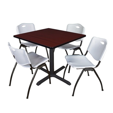 Cain Square Table & Chair Set, Wood, Metal, Plastic Top, Mahogany MPN:TB4242MH47GY