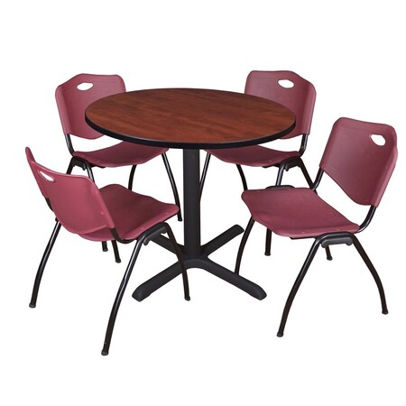 Cain Round Table & Chair Set, Wood, Metal, Plastic Top, Cherry MPN:TB42RNDCH47BY