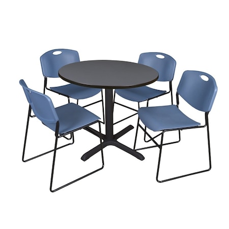 Cain Round Table & Chair Set, Wood, Metal, Polypropylene Top, Grey MPN:TB42RNDGY44BE