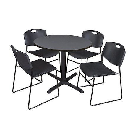 Cain Round Table & Chair Set, Wood, Metal, Polypropylene Top, Grey MPN:TB42RNDGY44BK