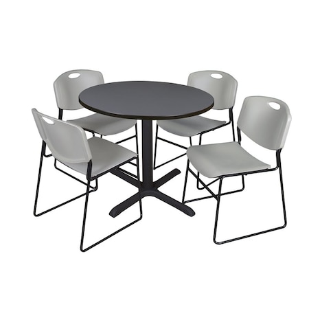 Cain Round Table & Chair Set, Wood, Metal, Polypropylene Top, Grey MPN:TB42RNDGY44GY