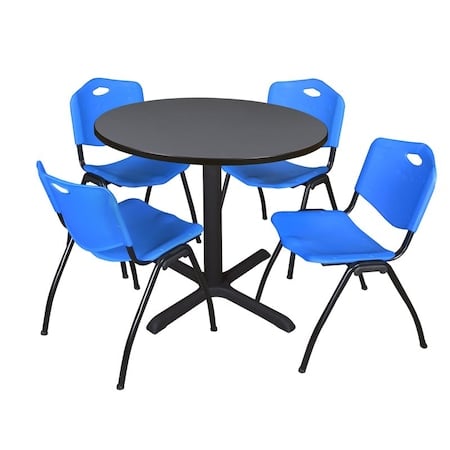 Cain Round Table & Chair Set, Wood, Metal, Plastic Top, Grey MPN:TB42RNDGY47BE