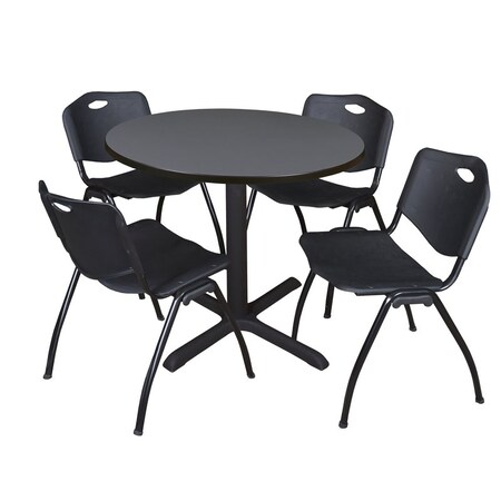 Cain Round Table & Chair Set, Wood, Metal, Plastic Top, Grey MPN:TB42RNDGY47BK