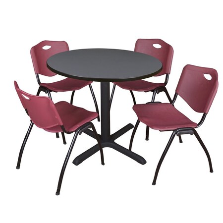 Cain Round Table & Chair Set, Wood, Metal, Plastic Top, Grey MPN:TB42RNDGY47BY