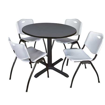 Cain Round Table & Chair Set, Wood, Metal, Plastic Top, Grey MPN:TB42RNDGY47GY
