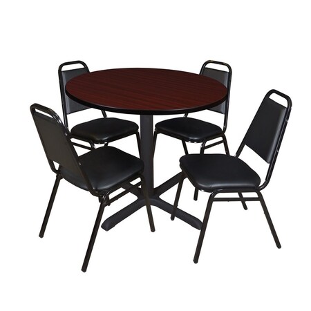 Cain Round Table & Chair Set, Wood, Metal, Vinyl Top, Mahogany MPN:TB42RNDMH29BK
