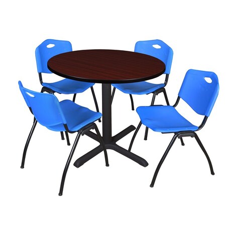 Cain Round Table & Chair Set, Wood, Metal, Plastic Top, Mahogany MPN:TB42RNDMH47BE