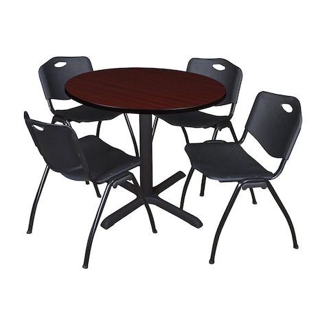 Cain Round Table & Chair Set, Wood, Metal, Plastic Top, Mahogany MPN:TB42RNDMH47BK