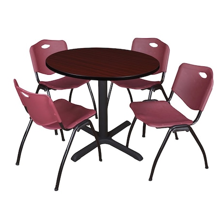 Cain Round Table & Chair Set, Wood, Metal, Plastic Top, Mahogany MPN:TB42RNDMH47BY
