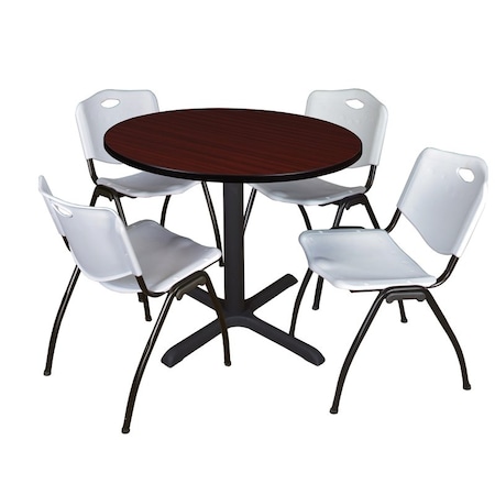 Cain Round Table & Chair Set, Wood, Metal, Plastic Top, Mahogany MPN:TB42RNDMH47GY