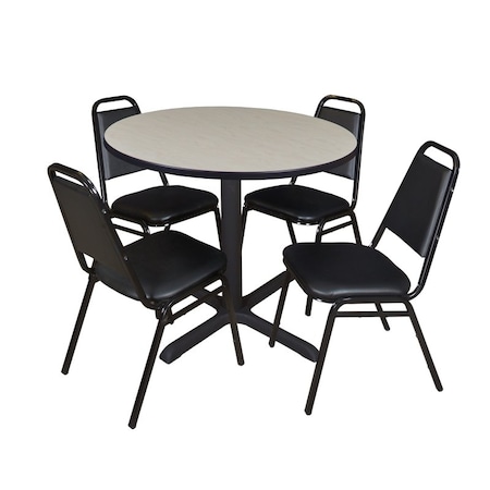 Cain Round Table & Chair Set, Wood, Metal, Vinyl Top, Maple MPN:TB42RNDPL29BK