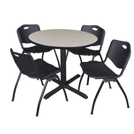 Cain Round Table & Chair Set, Wood, Metal, Plastic Top, Maple MPN:TB42RNDPL47BK