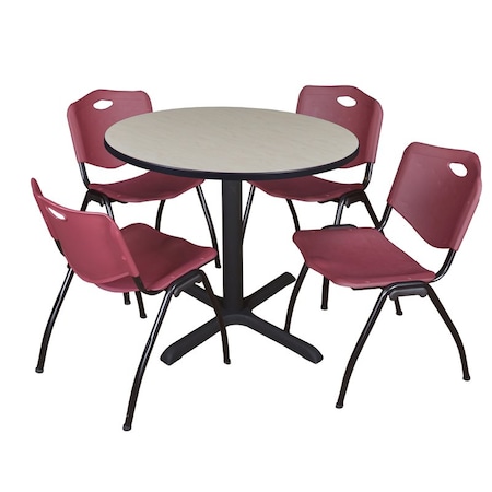 Cain Round Table & Chair Set, Wood, Metal, Plastic Top, Maple MPN:TB42RNDPL47BY