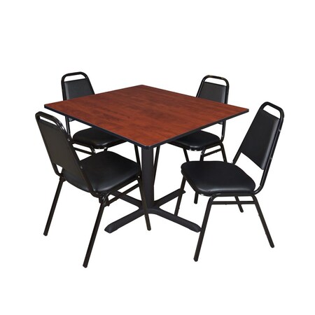 Cain Square Table & Chair Set, Wood, Metal, Vinyl Top, Cherry MPN:TB4848CH29BK